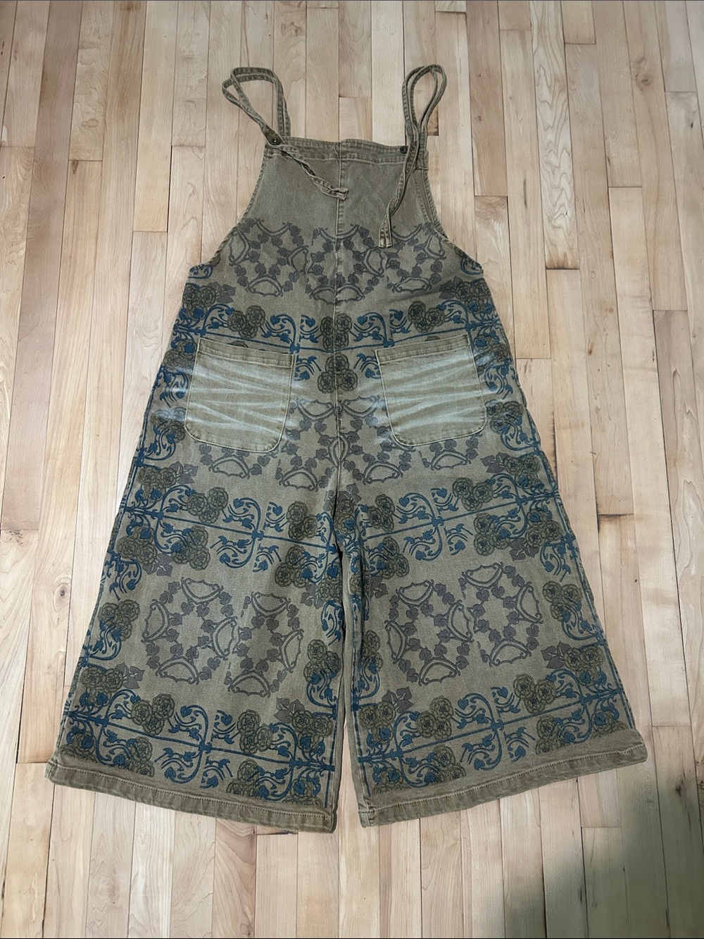 Bohemian Printed Khaki Overalls Jumpsuit